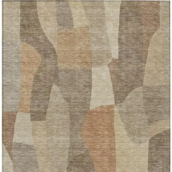 Khaki And Beige Abstract Washable Indoor Outdoor Area Rug Photo 5