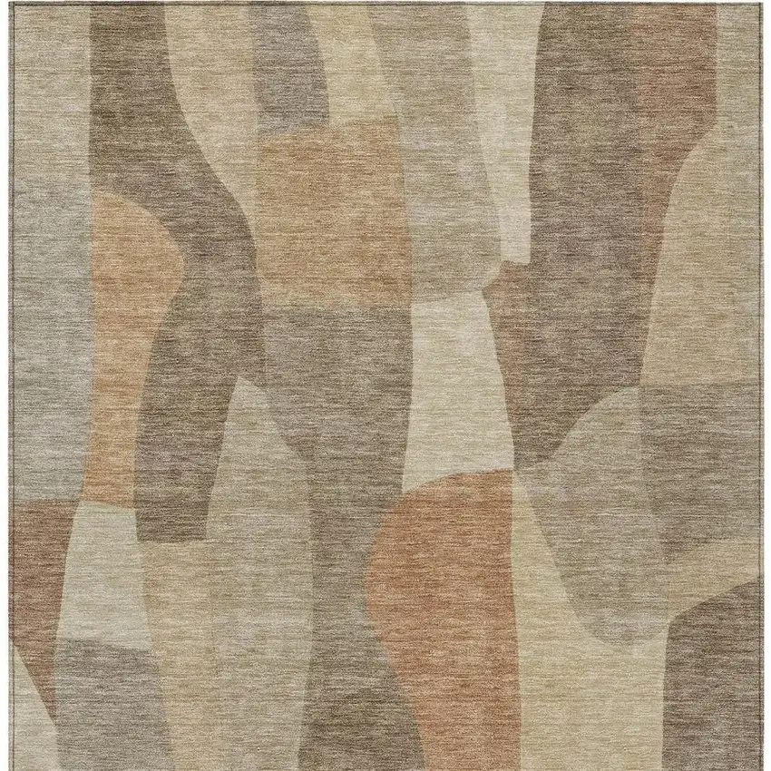 Khaki And Beige Abstract Washable Indoor Outdoor Area Rug Photo 5