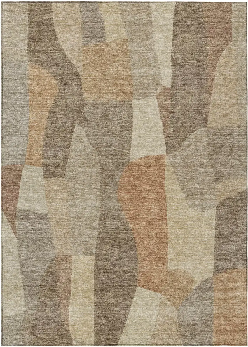 Khaki And Beige Abstract Washable Indoor Outdoor Area Rug Photo 2