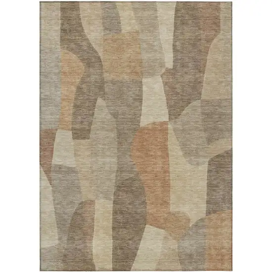 Khaki And Beige Abstract Washable Indoor Outdoor Area Rug Photo 2