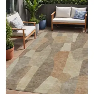 Photo of Khaki And Beige Abstract Washable Indoor Outdoor Area Rug