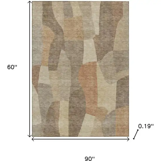 Khaki And Beige Abstract Washable Indoor Outdoor Area Rug Photo 3