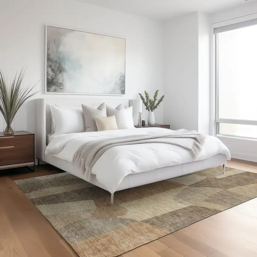 Khaki And Beige Abstract Washable Indoor Outdoor Area Rug Photo 7