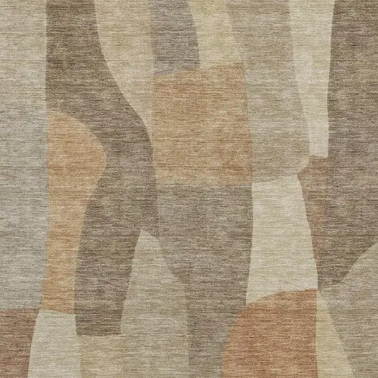Khaki And Beige Abstract Washable Indoor Outdoor Area Rug Photo 4