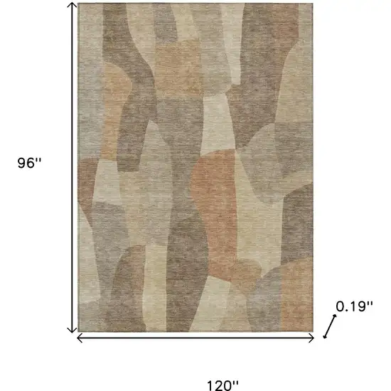 Khaki And Beige Abstract Washable Indoor Outdoor Area Rug Photo 3