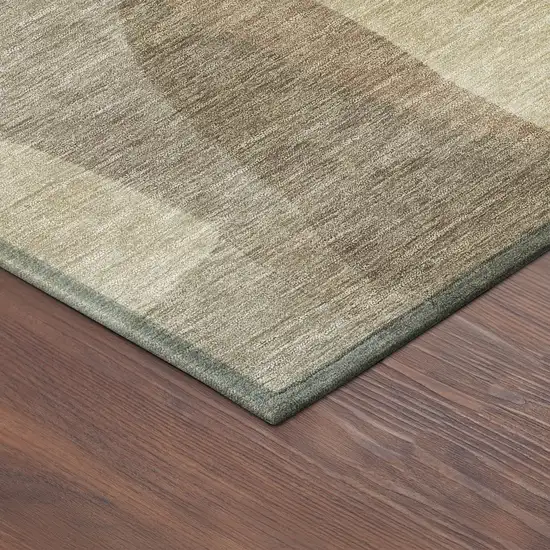 Khaki And Beige Abstract Washable Indoor Outdoor Area Rug Photo 9