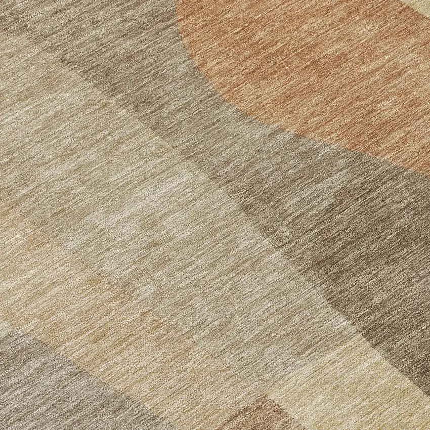 Khaki And Beige Abstract Washable Indoor Outdoor Area Rug Photo 6