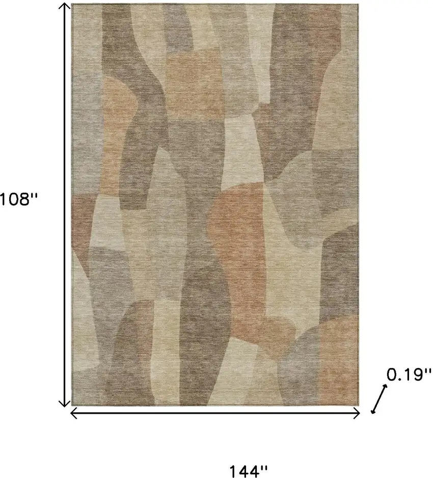 Khaki And Beige Abstract Washable Indoor Outdoor Area Rug Photo 3