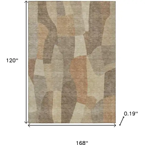 Khaki And Beige Abstract Washable Indoor Outdoor Area Rug Photo 3