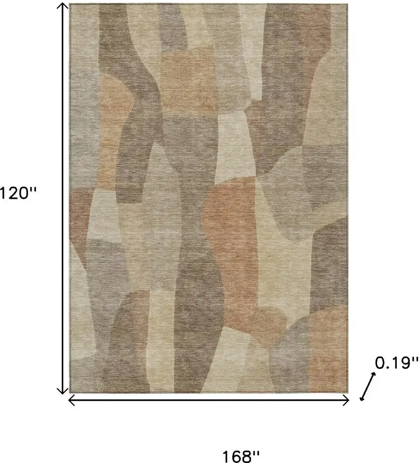 Khaki And Beige Abstract Washable Indoor Outdoor Area Rug Photo 3