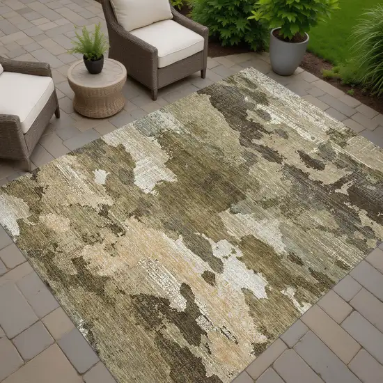 Khaki And Beige Abstract Washable Indoor Outdoor Area Rug Photo 7