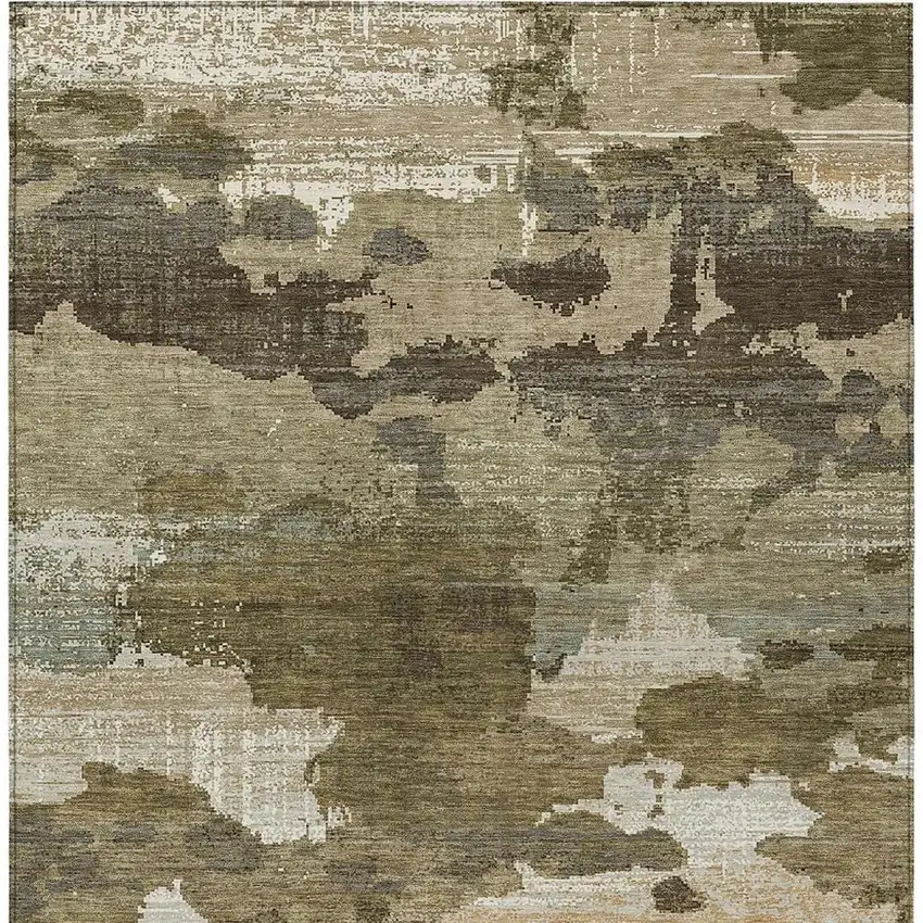 Khaki And Beige Abstract Washable Indoor Outdoor Area Rug Photo 3