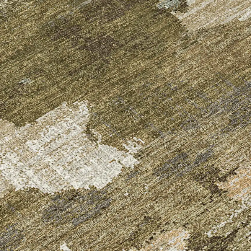 Khaki And Beige Abstract Washable Indoor Outdoor Area Rug Photo 9