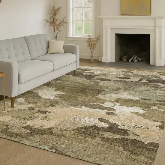 Khaki And Beige Abstract Washable Indoor Outdoor Area Rug Photo 6