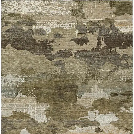 Khaki And Beige Abstract Washable Indoor Outdoor Area Rug Photo 3