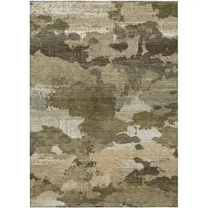 Photo of Khaki And Beige Abstract Washable Indoor Outdoor Area Rug