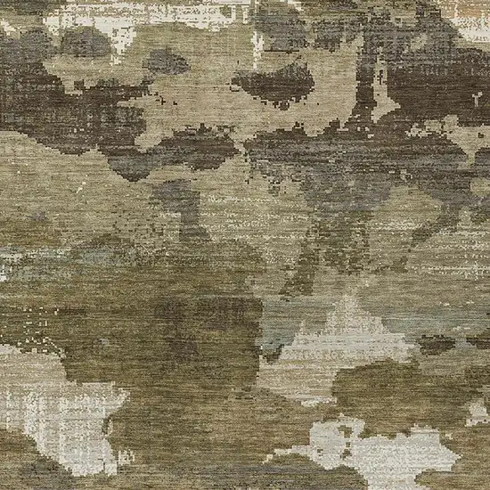 Khaki And Beige Abstract Washable Indoor Outdoor Area Rug Photo 2