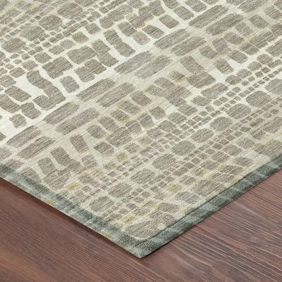 Khaki And Beige Abstract Washable Indoor Outdoor Area Rug Photo 8