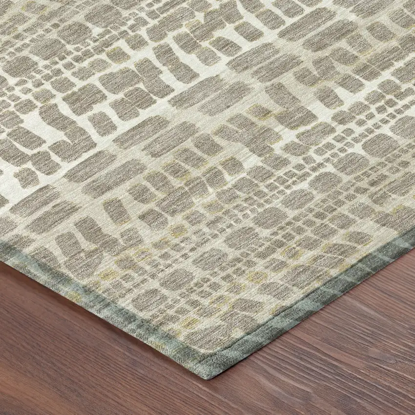 Khaki And Beige Abstract Washable Indoor Outdoor Area Rug Photo 8