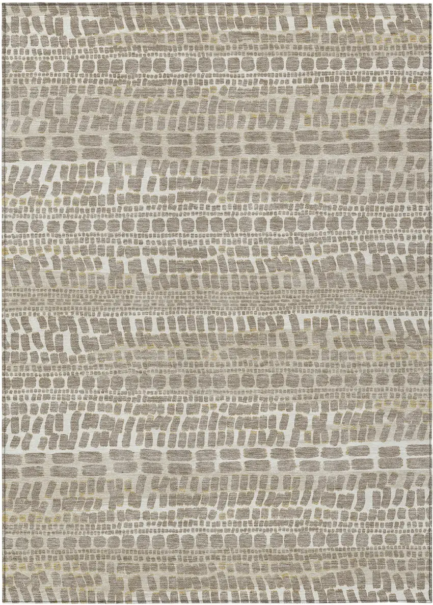 Khaki And Beige Abstract Washable Indoor Outdoor Area Rug Photo 1
