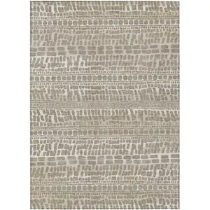 Photo of Khaki And Beige Abstract Washable Indoor Outdoor Area Rug