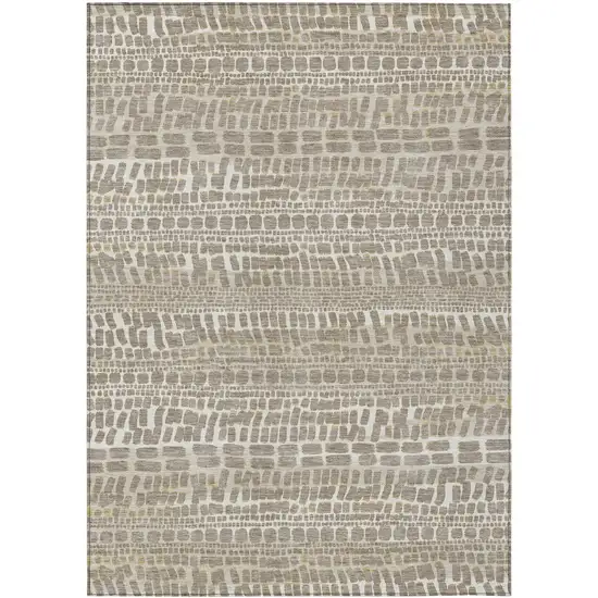 Khaki And Beige Abstract Washable Indoor Outdoor Area Rug Photo 1