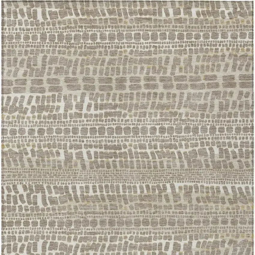Khaki And Beige Abstract Washable Indoor Outdoor Area Rug Photo 3