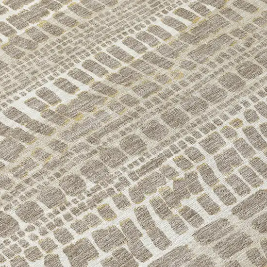 Khaki And Beige Abstract Washable Indoor Outdoor Area Rug Photo 8