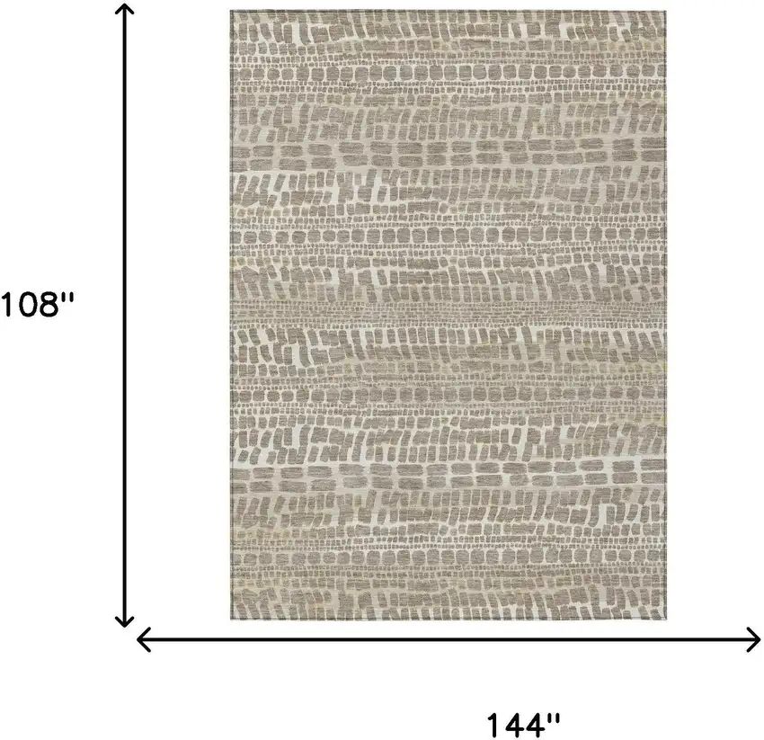 Khaki And Beige Abstract Washable Indoor Outdoor Area Rug Photo 9