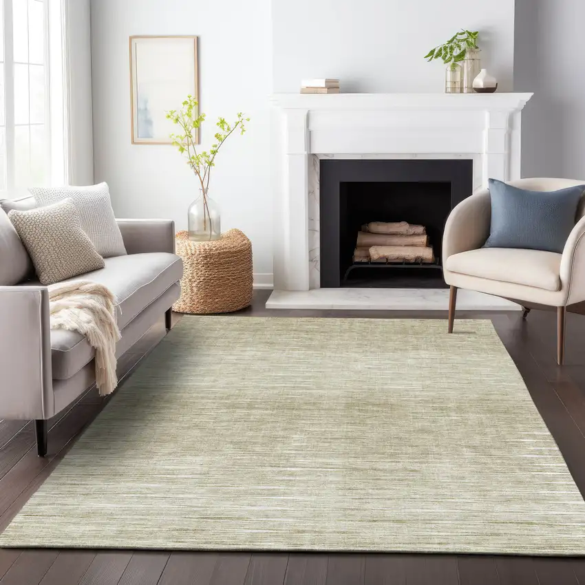 Khaki And Beige Abstract Washable Indoor Outdoor Area Rug Photo 8