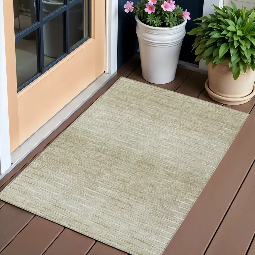 Khaki And Beige Abstract Washable Indoor Outdoor Area Rug Photo 1
