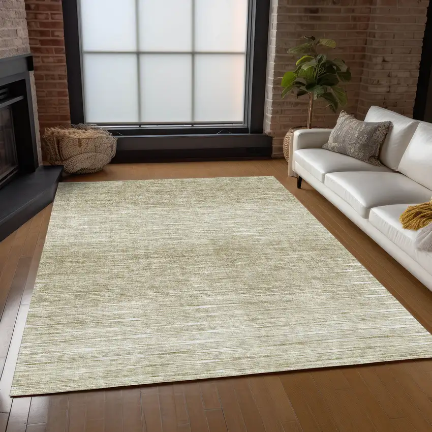 Khaki And Beige Abstract Washable Indoor Outdoor Area Rug Photo 9