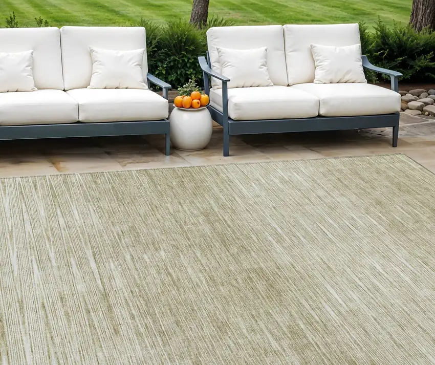 Khaki And Beige Abstract Washable Indoor Outdoor Area Rug Photo 1