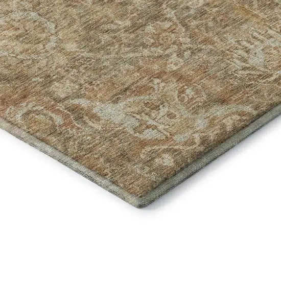 Khaki And Beige Damask Washable Area Rug With UV Protection Photo 7