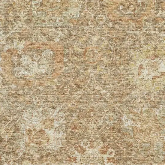 Khaki And Beige Damask Washable Area Rug With UV Protection Photo 2