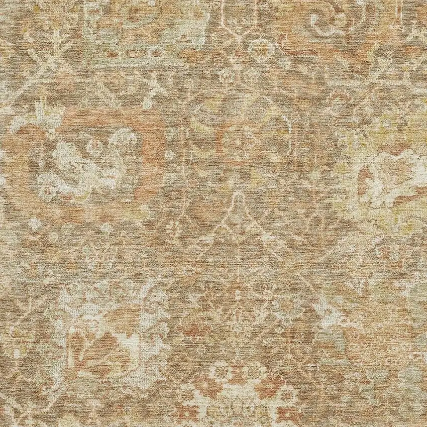 Khaki And Beige Damask Washable Area Rug With UV Protection Photo 2