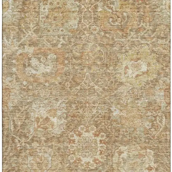 Khaki And Beige Damask Washable Area Rug With UV Protection Photo 3