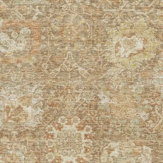 Khaki And Beige Damask Washable Area Rug With UV Protection Photo 2