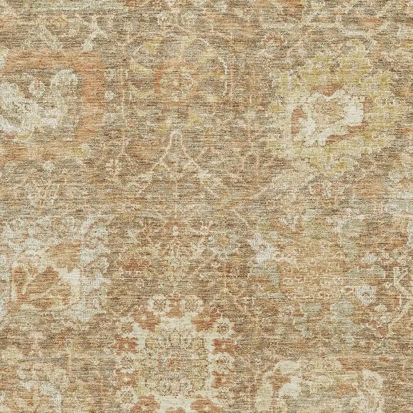 Khaki And Beige Damask Washable Area Rug With UV Protection Photo 2