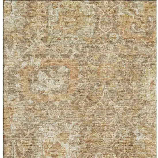Khaki And Beige Damask Washable Area Rug With UV Protection Photo 2
