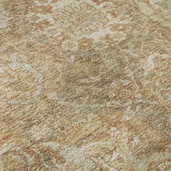Khaki And Beige Damask Washable Area Rug With UV Protection Photo 9