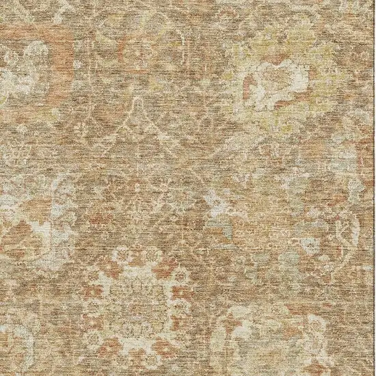 Khaki And Beige Damask Washable Area Rug With UV Protection Photo 2