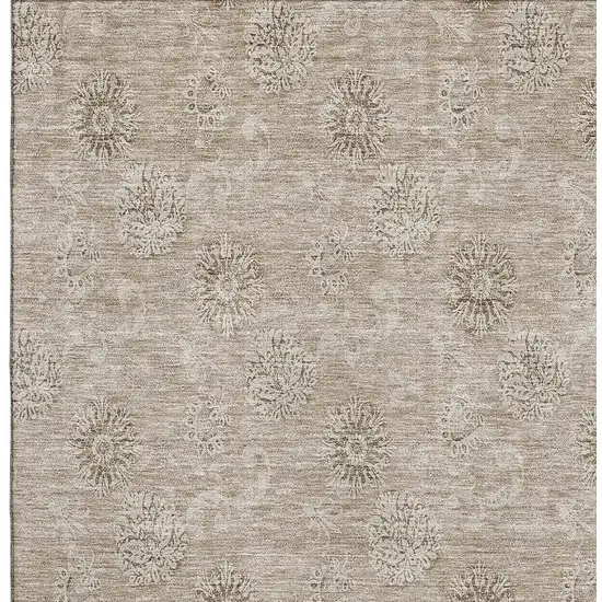 Khaki And Beige Floral Washable Area Rug With UV Protection Photo 4