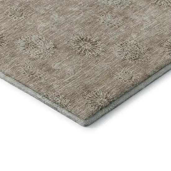 Khaki And Beige Floral Washable Area Rug With UV Protection Photo 8