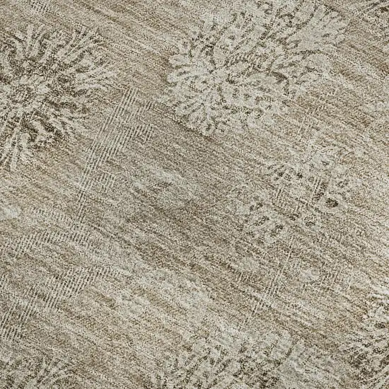 Khaki And Beige Floral Washable Area Rug With UV Protection Photo 4