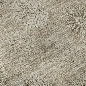 Photo of Khaki And Beige Floral Washable Area Rug With UV Protection