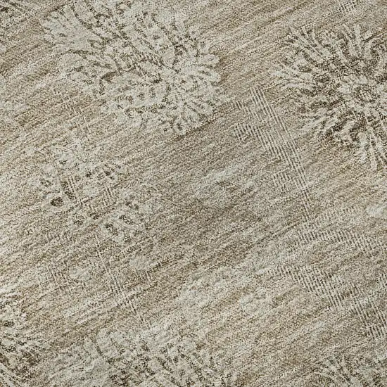 Khaki And Beige Floral Washable Area Rug With UV Protection Photo 1