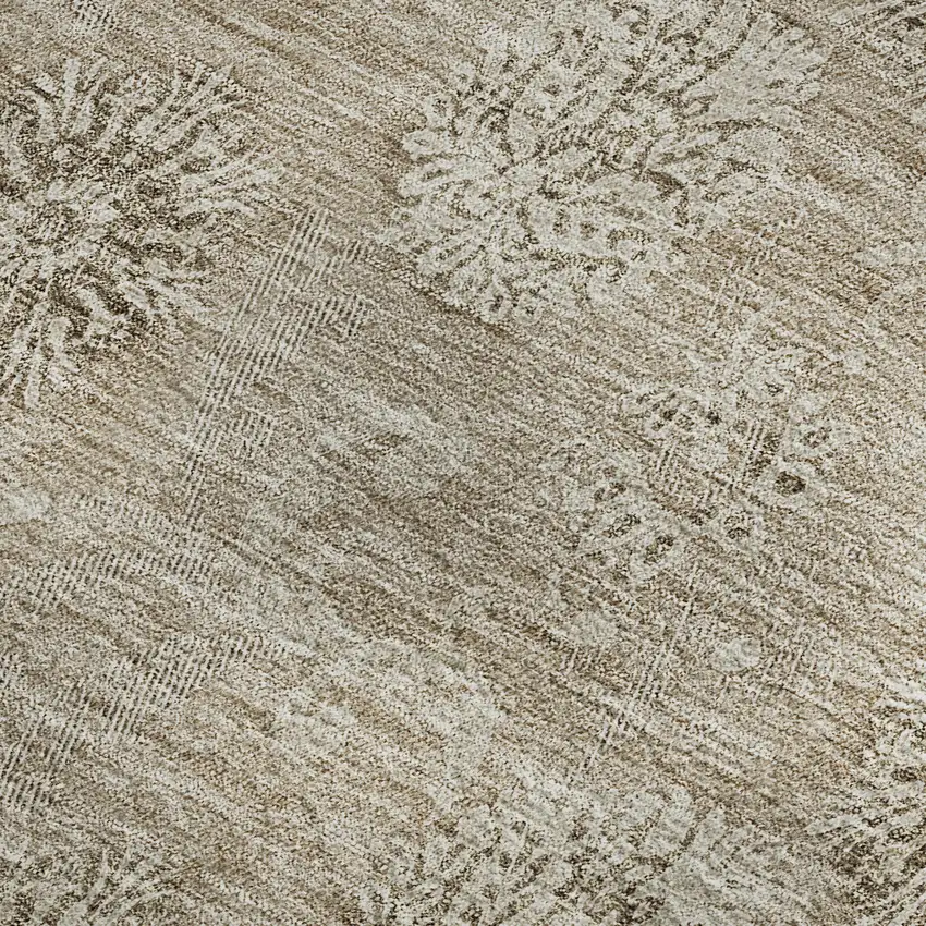 Khaki And Beige Floral Washable Area Rug With UV Protection Photo 3