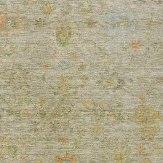 Khaki And Beige Floral Washable Indoor Outdoor Area Rug Photo 3