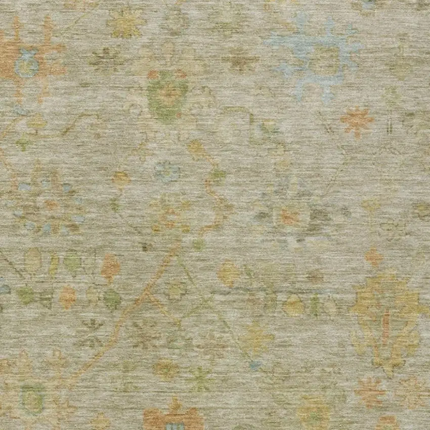 Khaki And Beige Floral Washable Indoor Outdoor Area Rug Photo 3